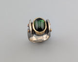Tourmaline Cabochon, Sterling Silver and 14kt Gold Ring
