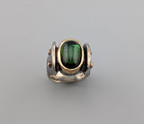 Tourmaline Cabochon, Sterling Silver and 14kt Gold Ring