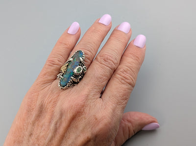 Yowah Boulder Opal, Sterling Silver and 14kt Gold Ring