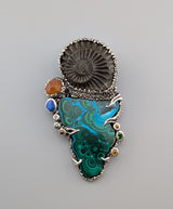 Malachite, Ammonite Fossil, Sterling Silver Pendant