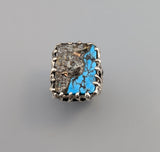 Carved Native Silver Ore and Turquoise, Sterling Silver Ring