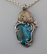 Malachite/Chrysocolla, Sterling Silver and 14kt Gold Jurassic Classic Pendant