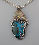 Malachite/Chrysocolla, Sterling Silver and 14kt Gold Jurassic Classic Pendant