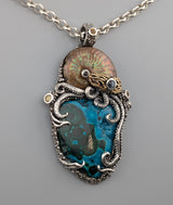 Malachite/Chrysocolla, Sterling Silver and 14kt Gold Jurassic Classic Pendant