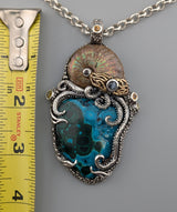 Malachite/Chrysocolla, Sterling Silver and 14kt Gold Jurassic Classic Pendant