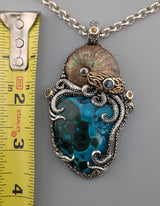 Malachite/Chrysocolla, Sterling Silver and 14kt Gold Jurassic Classic Pendant