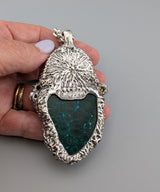 Malachite/Chrysocolla, Sterling Silver and 14kt Gold Jurassic Classic Pendant