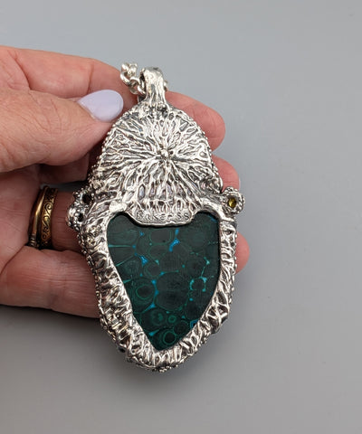Malachite/Chrysocolla, Sterling Silver and 14kt Gold Jurassic Classic Pendant