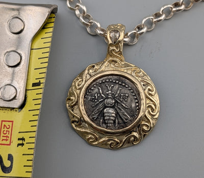 Ancient AR Drachm, Bee, in 14kt Gold Pendant