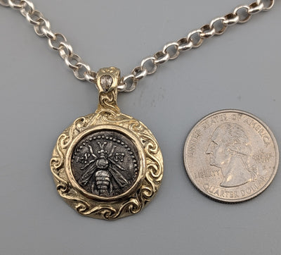 Ancient AR Drachm, Bee, in 14kt Gold Pendant