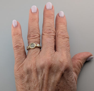Tiny Ancient AR Tetartemorion, Bee, 14kt Gold Ring with Diamonds