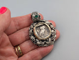 Old Style Athena Owl AR Tetradrachm in Sterling Silver and 14kt Gold Leafy Pendant