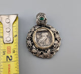 Old Style Athena Owl AR Tetradrachm in Sterling Silver and 14kt Gold Leafy Pendant