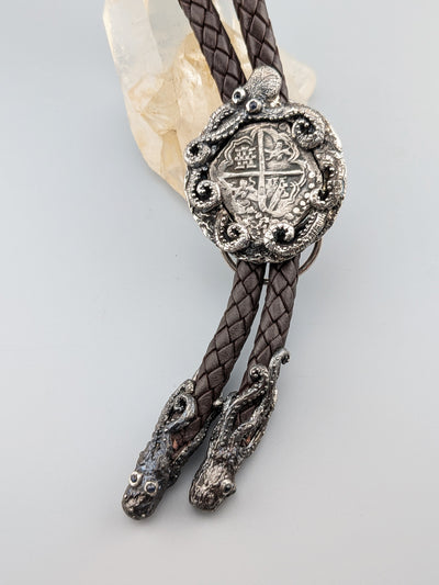 Sterling Silver Octopus Bolo with AR 4 Reales Spanish Coin