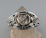 Ancient Old Style Athena Owl, AR Tetradrachm, Sterling Silver and 14kt Gold Bracelet