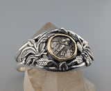 Ancient Old Style Athena Owl, AR Tetradrachm, Sterling Silver and 14kt Gold Bracelet