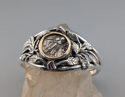 Ancient Old Style Athena Owl, AR Tetradrachm, Sterling Silver and 14kt Gold Bracelet