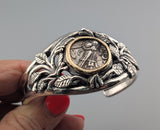 Ancient Old Style Athena Owl, AR Tetradrachm, Sterling Silver and 14kt Gold Bracelet