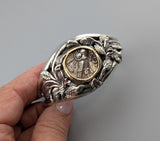 Ancient Old Style Athena Owl, AR Tetradrachm, Sterling Silver and 14kt Gold Bracelet