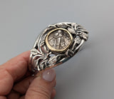 Ancient Old Style Athena Owl, AR Tetradrachm, Sterling Silver and 14kt Gold Bracelet