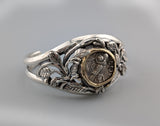 Ancient Old Style Athena Owl, AR Tetradrachm, Sterling Silver and 14kt Gold Bracelet