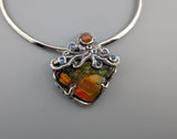 Very Fine Ammolite, Sterling Silver Octopus Pendant