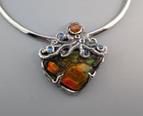 Very Fine Ammolite, Sterling Silver Octopus Pendant