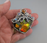 Very Fine Ammolite, Sterling Silver Octopus Pendant