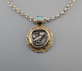Ancient Old Style Athena Owl AR Tetradrachm, 14kt Gold Pendant