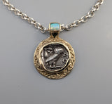 Ancient Old Style Athena Owl AR Tetradrachm, 14kt Gold Pendant
