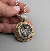 Ancient Old Style Athena Owl AR Tetradrachm, 14kt Gold Pendant