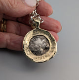 Ancient Old Style Athena Owl AR Tetradrachm, 14kt Gold Pendant