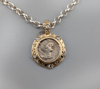Ancient AR Denarius, Diana, The Huntress, 14kt Gold Pendant