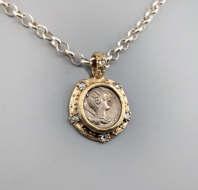 Ancient AR Denarius, Diana, The Huntress, 14kt Gold Pendant