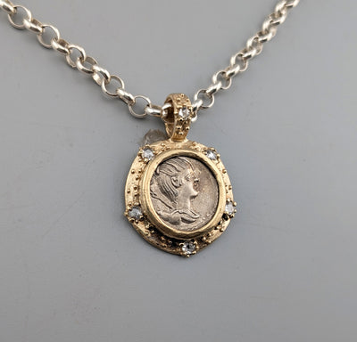 Ancient AR Denarius, Diana, The Huntress, 14kt Gold Pendant