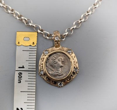 Ancient AR Denarius, Diana, The Huntress, 14kt Gold Pendant