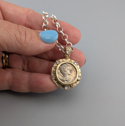Ancient AR Denarius, Diana, The Huntress, 14kt Gold Pendant