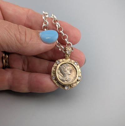 Ancient AR Denarius, Diana, The Huntress, 14kt Gold Pendant