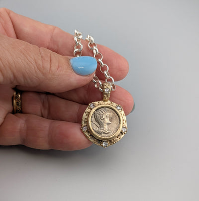 Ancient AR Denarius, Diana, The Huntress, 14kt Gold Pendant