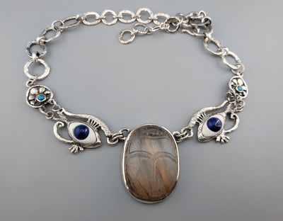 Carved Rutilated Quartz Scarab, Egyptian Necklace