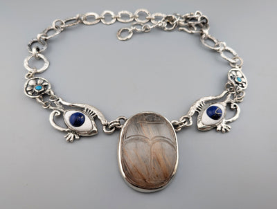 Carved Rutilated Quartz Scarab, Egyptian Necklace