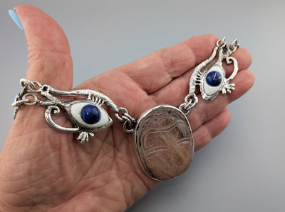 Carved Rutilated Quartz Scarab, Egyptian Necklace