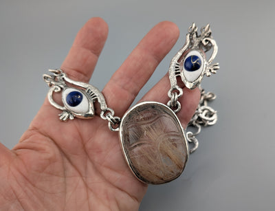 Carved Rutilated Quartz Scarab, Egyptian Necklace