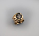 Ancient AR Hemidrachm, Larissa, in 14kt Gold Wide Band with Diamonds