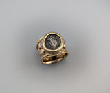Ancient AR Hemidrachm, Larissa, in 14kt Gold Wide Band with Diamonds