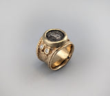 Ancient AR Hemidrachm, Larissa, in 14kt Gold Wide Band with Diamonds