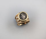 Ancient AR Hemidrachm, Larissa, in 14kt Gold Wide Band with Diamonds