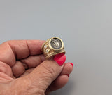 Ancient AR Hemidrachm, Larissa, in 14kt Gold Wide Band with Diamonds