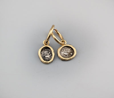 Ancient AR Obol, Doves, 14kt Gold Earrings