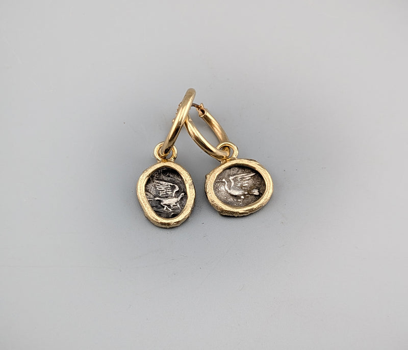 Ancient AR Obol, Doves, 14kt Gold Earrings